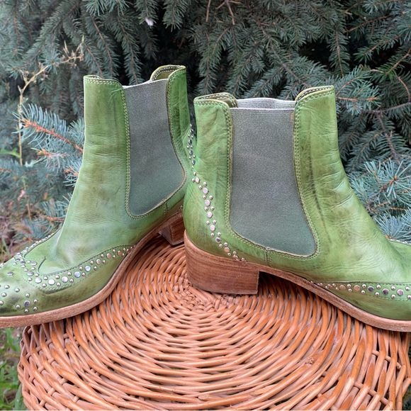 Handmade Rare Made in Italy Green Cowboy Booties -La Bottega di Lisa - size 38.5 - Picture 4 of 7